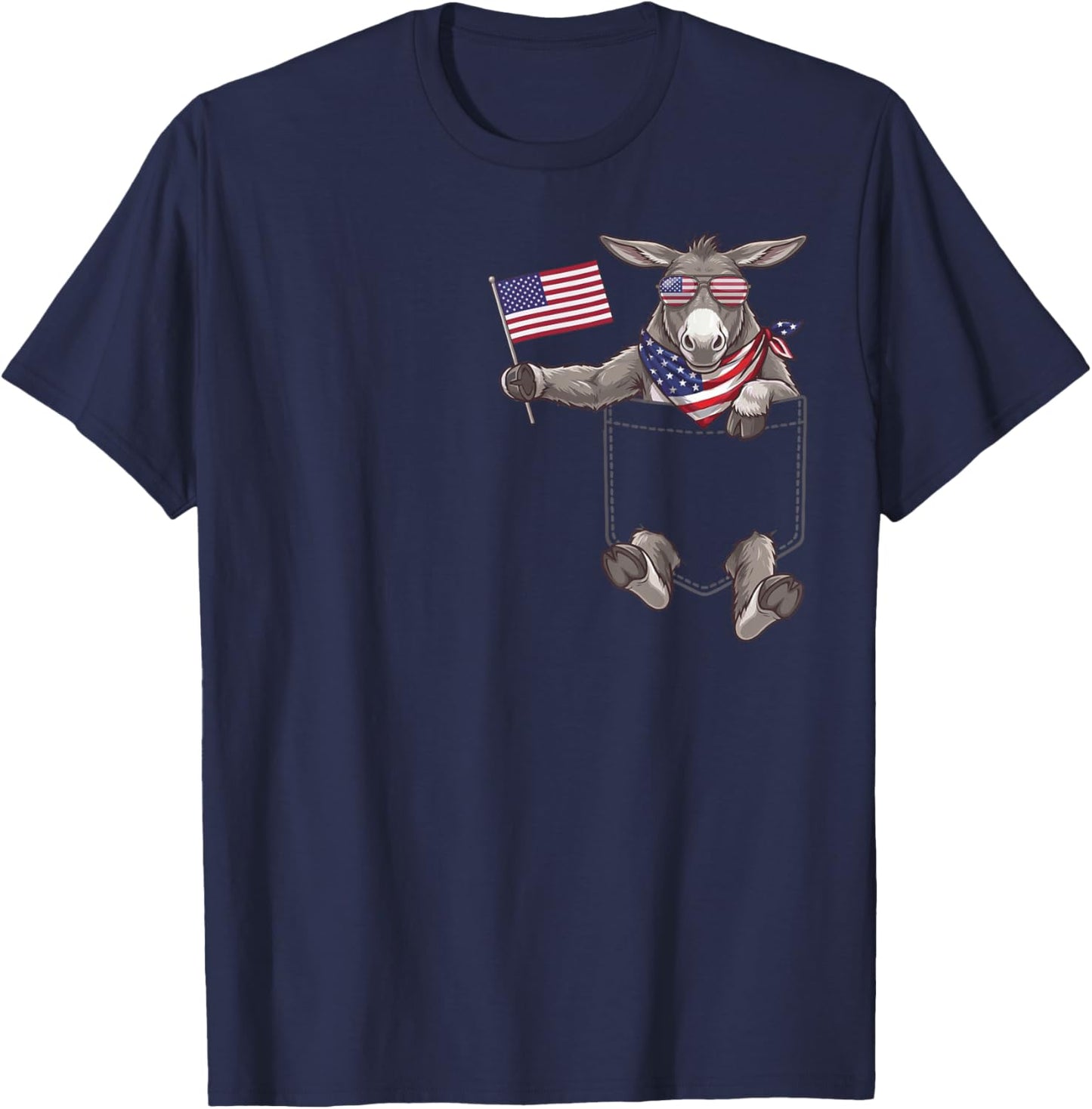 Donkey Pocket Patriotic American Flag 4th of July USA T-Shirt - T-Shirt | Navy