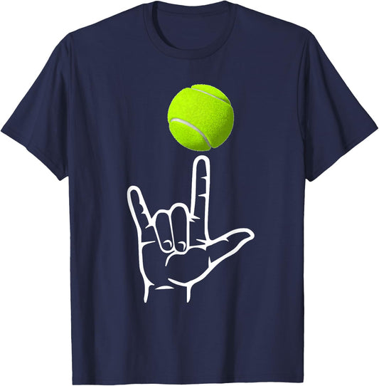 ASL Sign Language Shirt for Tennis Player Deaf Gifts T-Shirt - T-Shirt | Navy