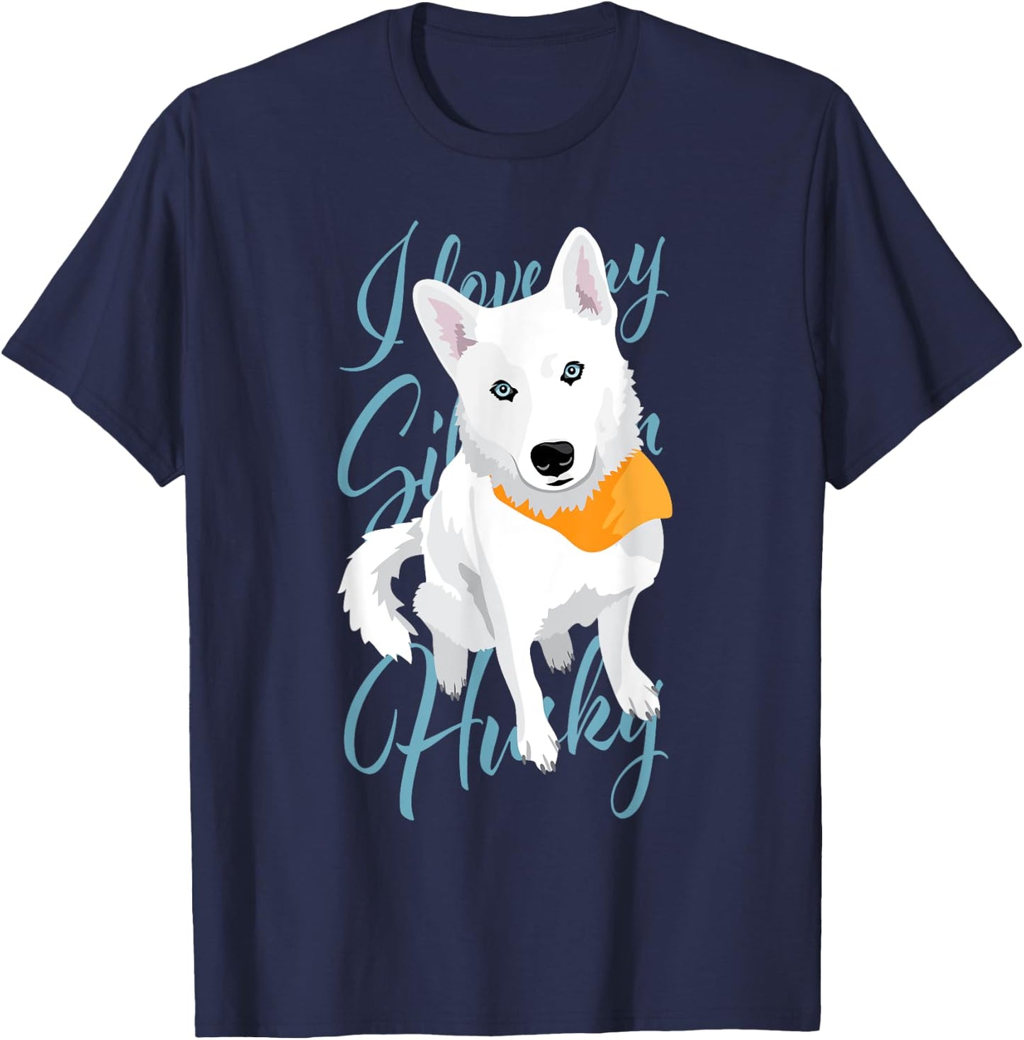 Claras White Husky Adults Siberian Husky Dog , Black, Short Sleeve, Small T-Shirt - T-Shirt | Navy