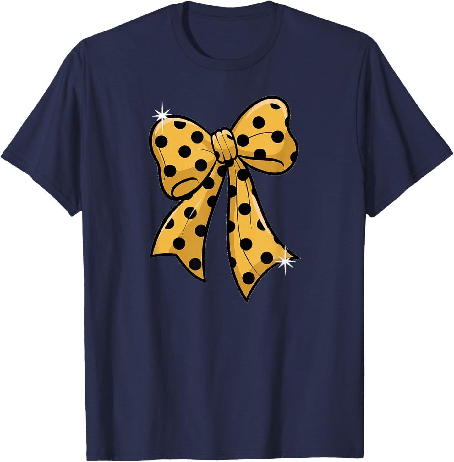 Stylish Yellow Polka Dot Bow Retro Coquette inspired T-Shirt - T-Shirt | Navy
