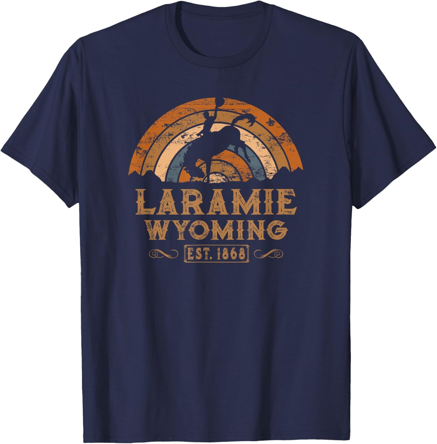 Laramie Wyoming WY Retro Style Rodeo Cowboy T-Shirt - T-Shirt | Navy