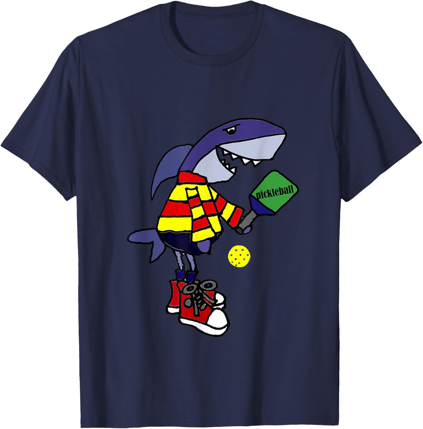 SmileteesSports Funny Shark Playing Pickleball T-Shirt - T-Shirt | Navy