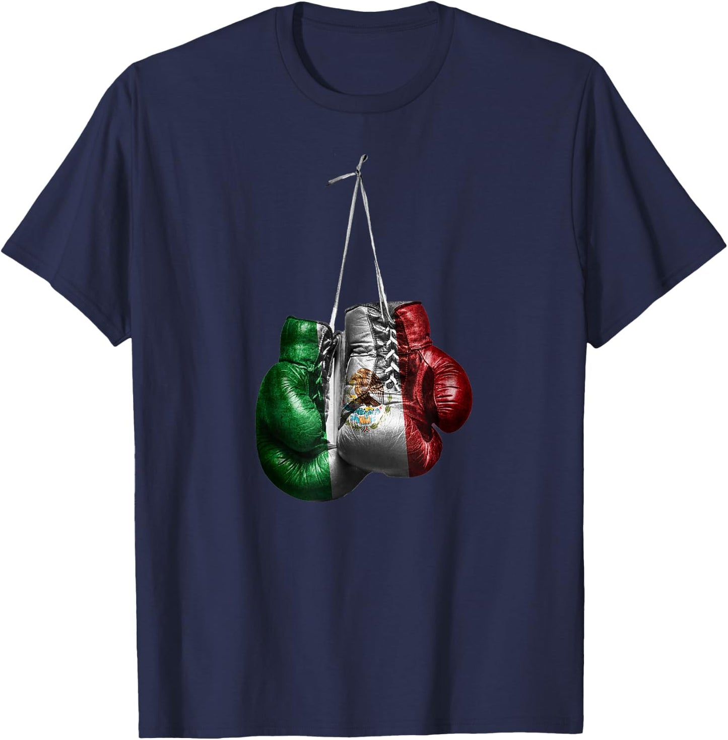 Boxing Gloves - Mexico Vintage Flag , Black, Small, Short Sleeve, Classic Fit, Cotton, Polyester T-Shirt - T-Shirt | Navy