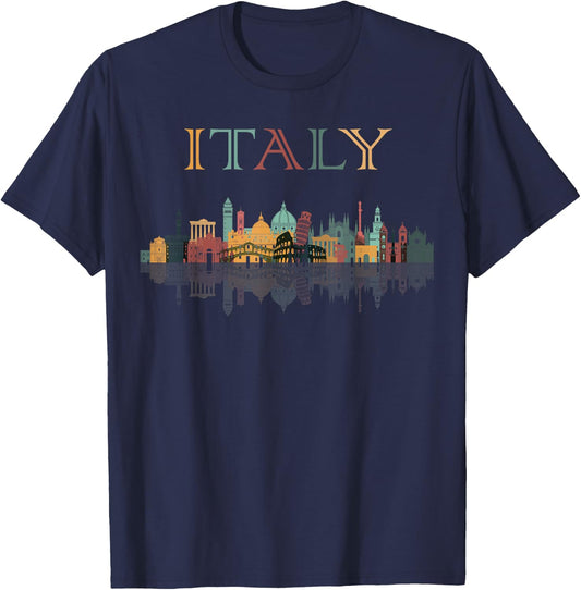 Colorful Travel around Italy Family Shirt European Vacation T-Shirt - T-Shirt | Navy