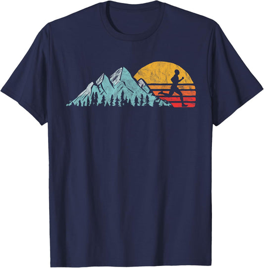 Mountain Runner - Retro Style Vintage Running T-Shirt - T-Shirt | Navy