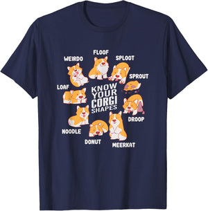 Funny Know Your Corgi Shapes Cute Welsh Dog Lover T-Shirt - T-Shirt | Navy