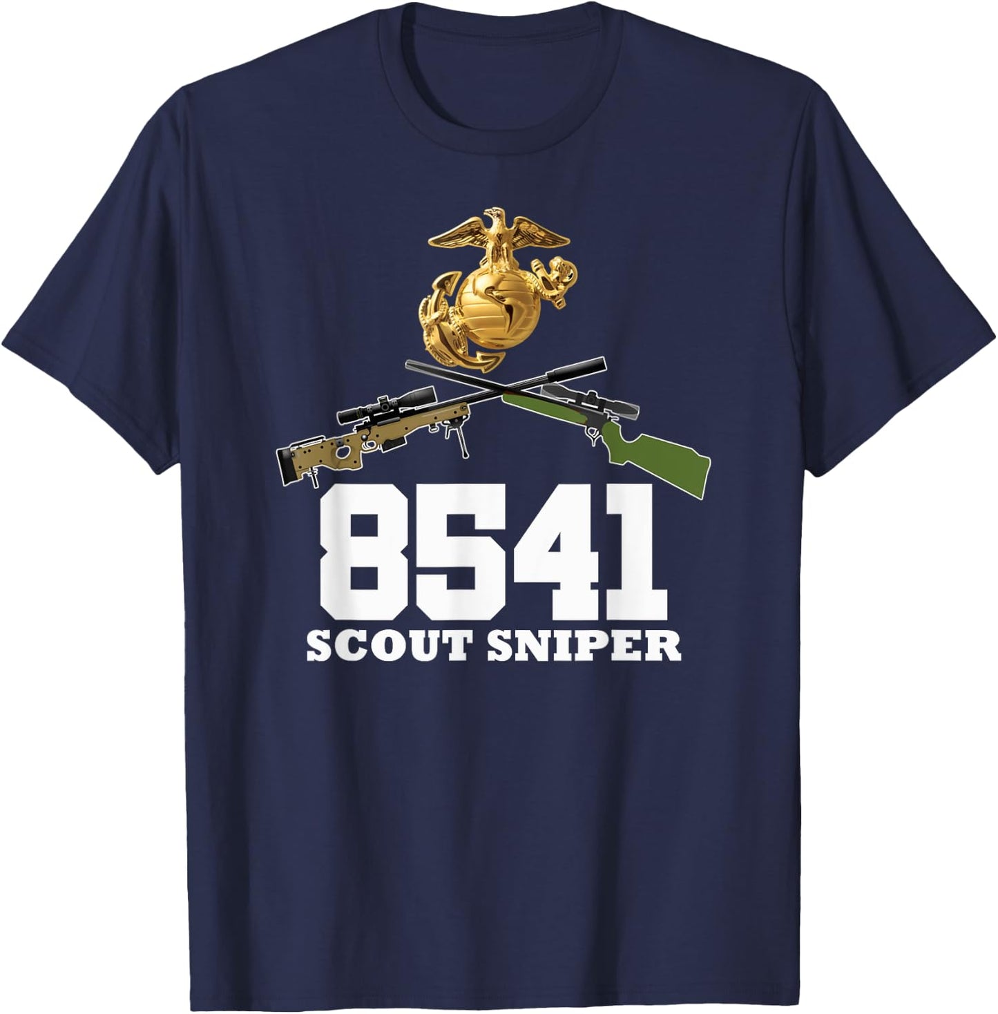 Eagle Globe Anchor 8541 MOS Sniper One Shot One Kill T shirt T-Shirt - T-Shirt | Navy