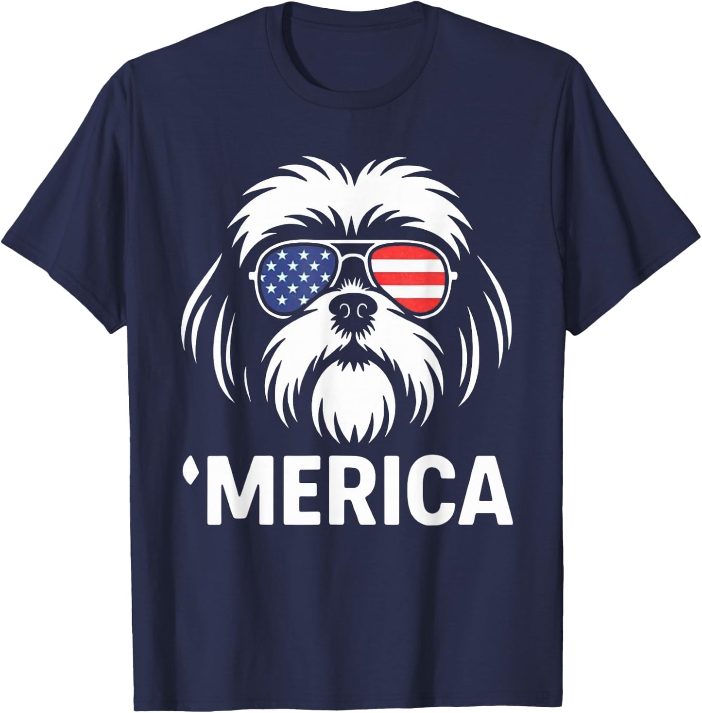 Shih Tzu Dog 'Merica Patriotic 4th of July American Flag T-Shirt - T-Shirt | Navy