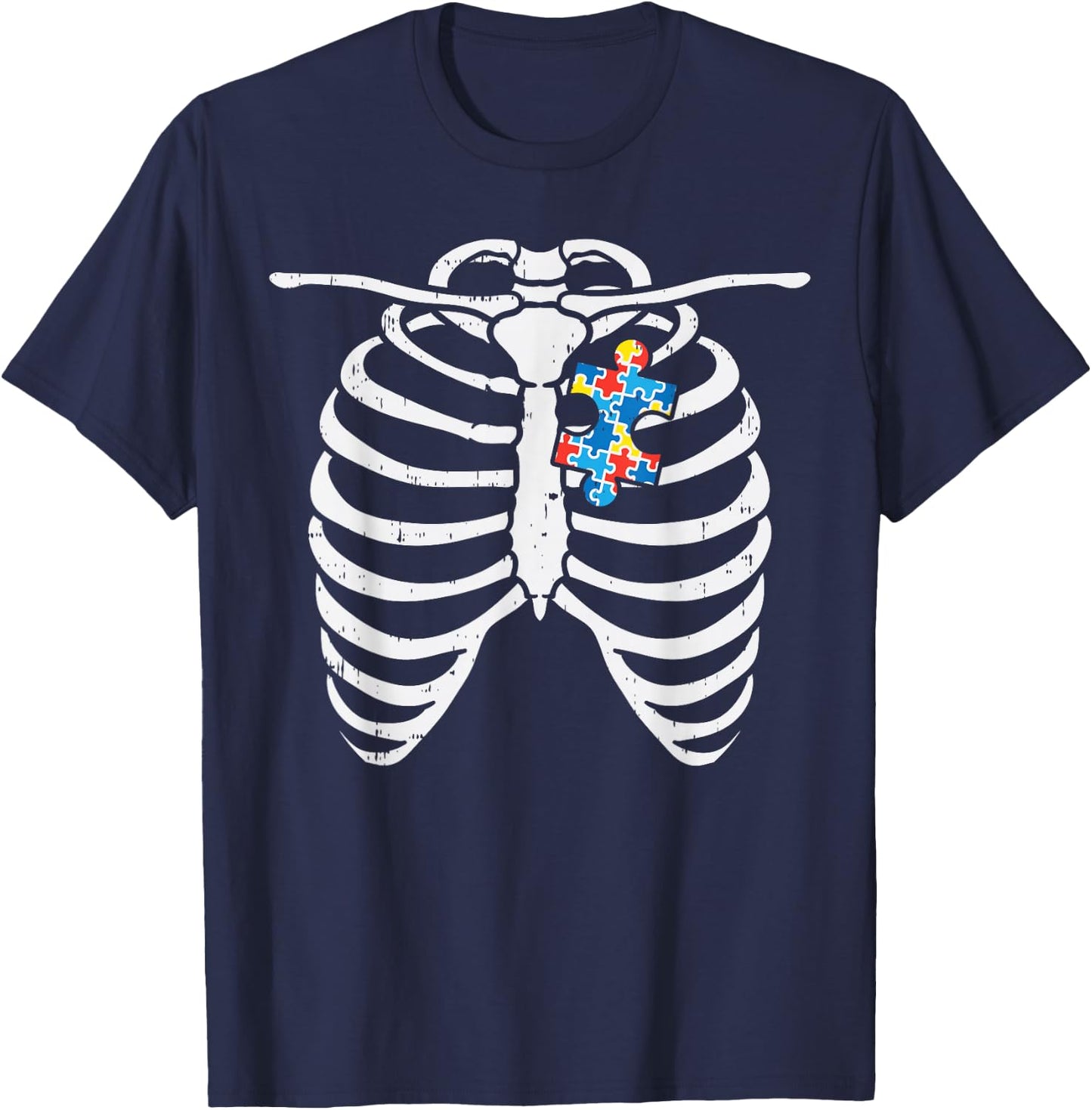 Autism Awareness Puzzle Skeleton X-Ray Halloween Costume Kid T-Shirt - T-Shirt | Navy