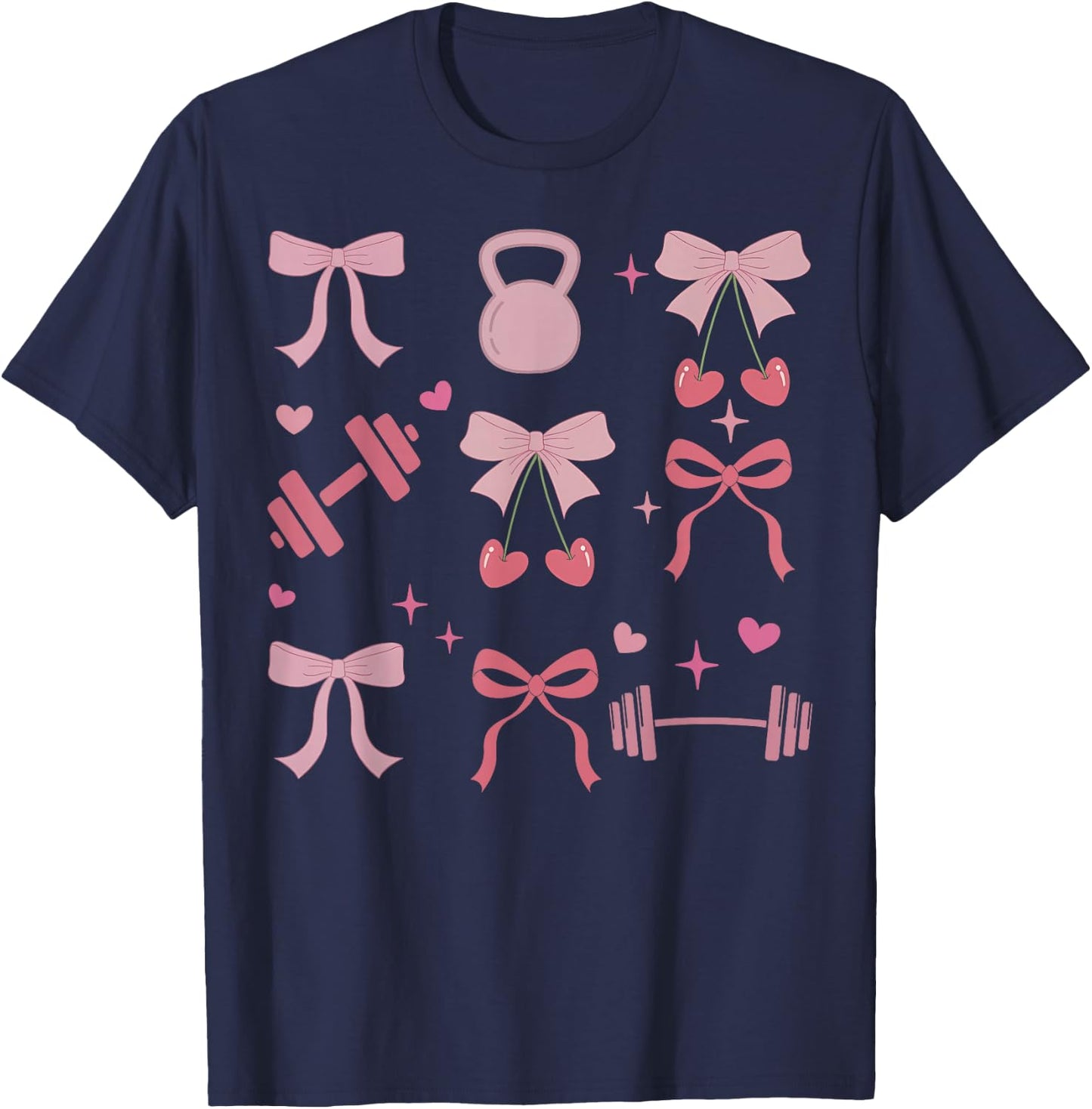 Coquette Bow Workout Weightlifting Gym Fitness Deadlift T-Shirt - T-Shirt | Navy