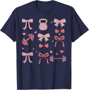 Coquette Bow Workout Weightlifting Gym Fitness Deadlift T-Shirt - T-Shirt | Navy
