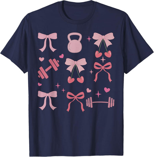 Coquette Bow Workout Weightlifting Gym Fitness Deadlift T-Shirt - T-Shirt | Navy