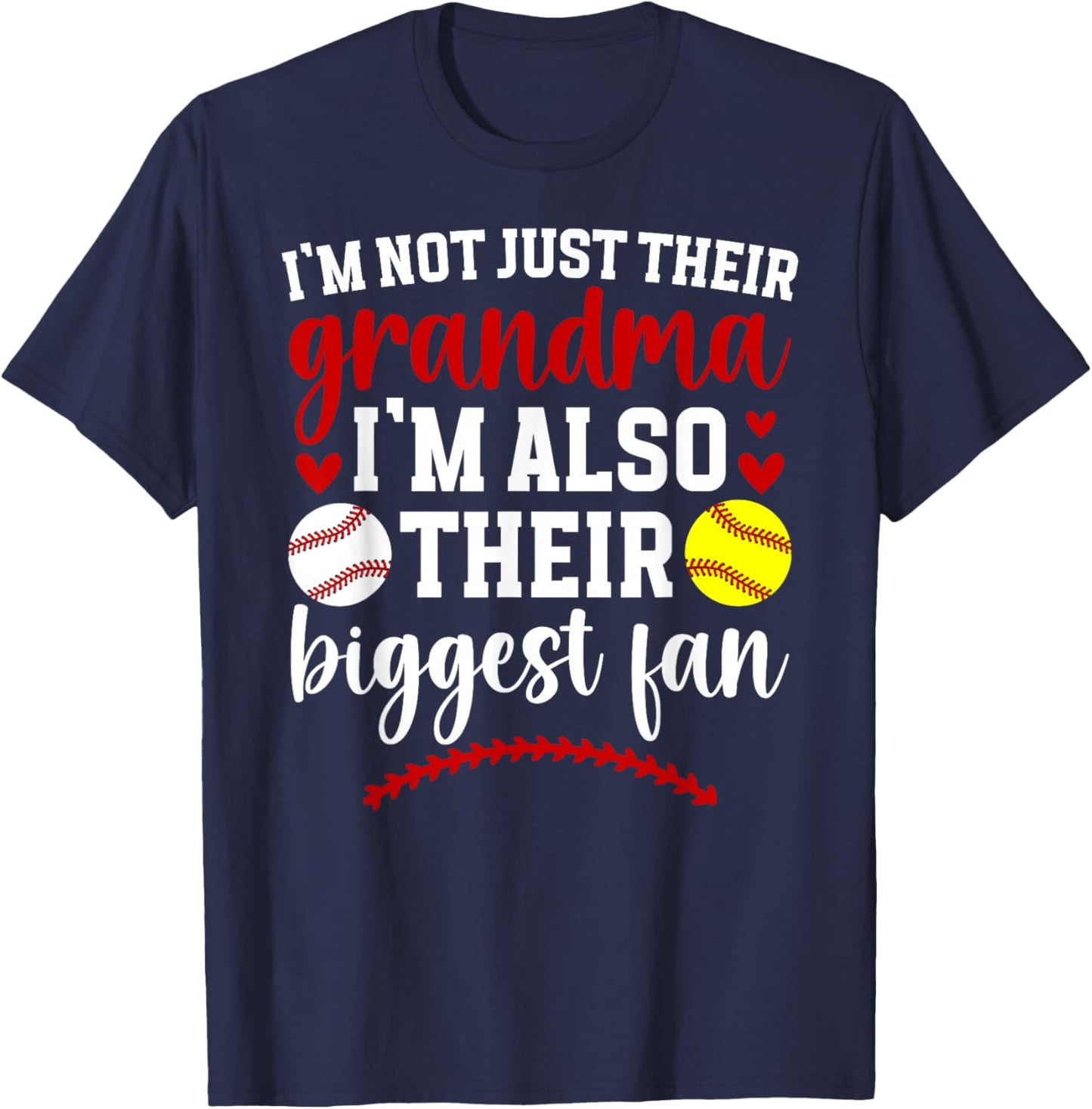 Their Biggest Fan Softball Baseball Grandma Of Ballers T-Shirt - T-Shirt | Navy