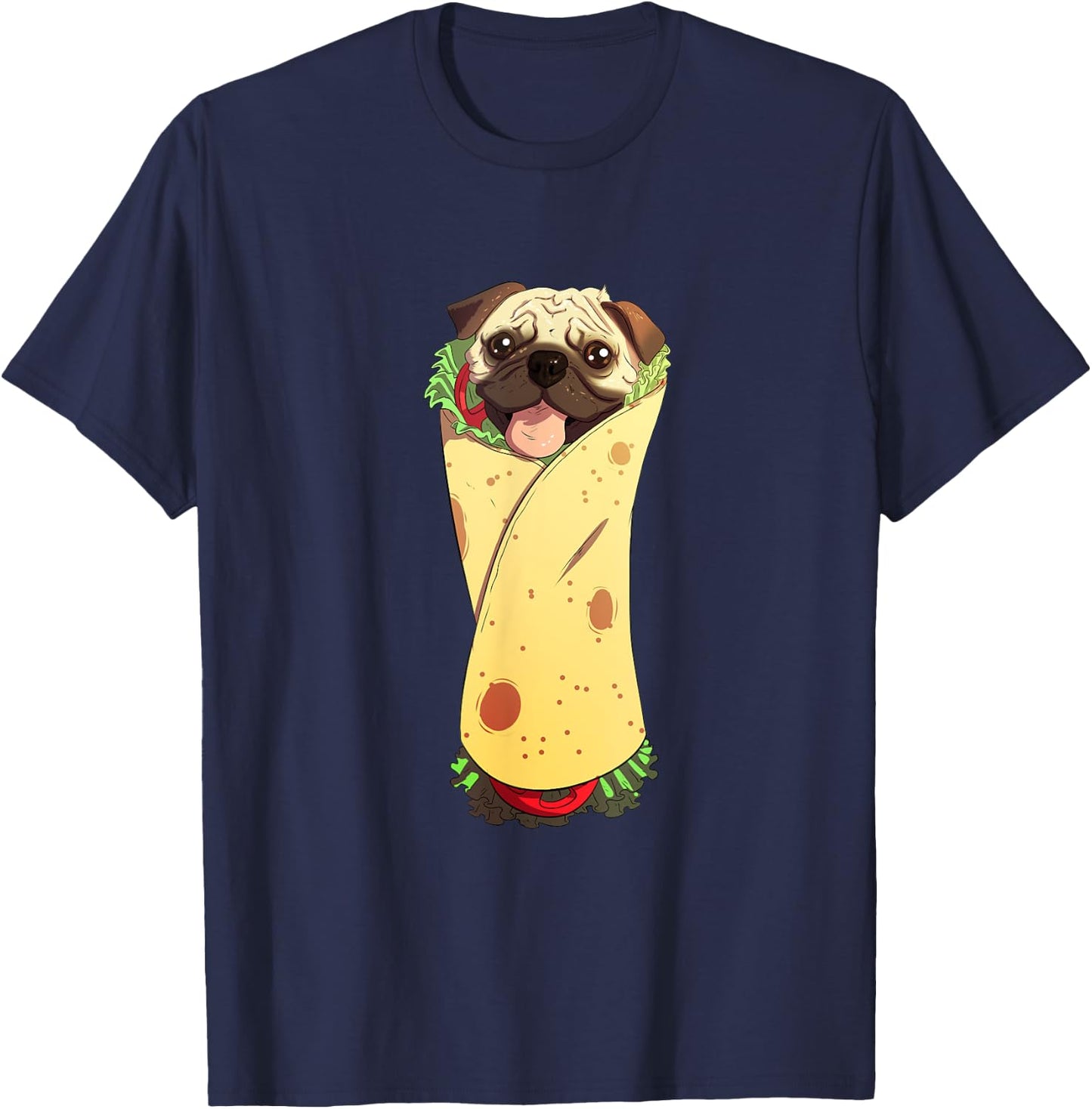 Pugrito - Funny Mexican Pug Dog Burrito Food T-Shirt - T-Shirt | Navy