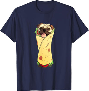 Pugrito - Funny Mexican Pug Dog Burrito Food T-Shirt - T-Shirt | Navy
