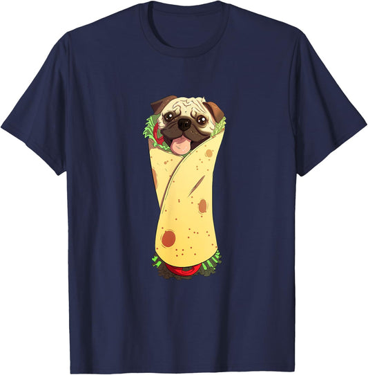 Pugrito - Funny Mexican Pug Dog Burrito Food T-Shirt - T-Shirt | Navy