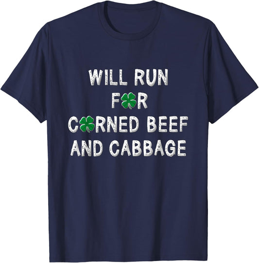 St Patricks Day Running Race Corned Beef & Cabbage Shamrock T-Shirt - T-Shirt | Navy