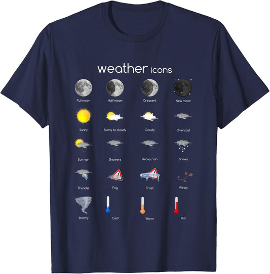 Weather Icon Set Moon Sun Cloud Rain T-Shirt - T-Shirt | Navy