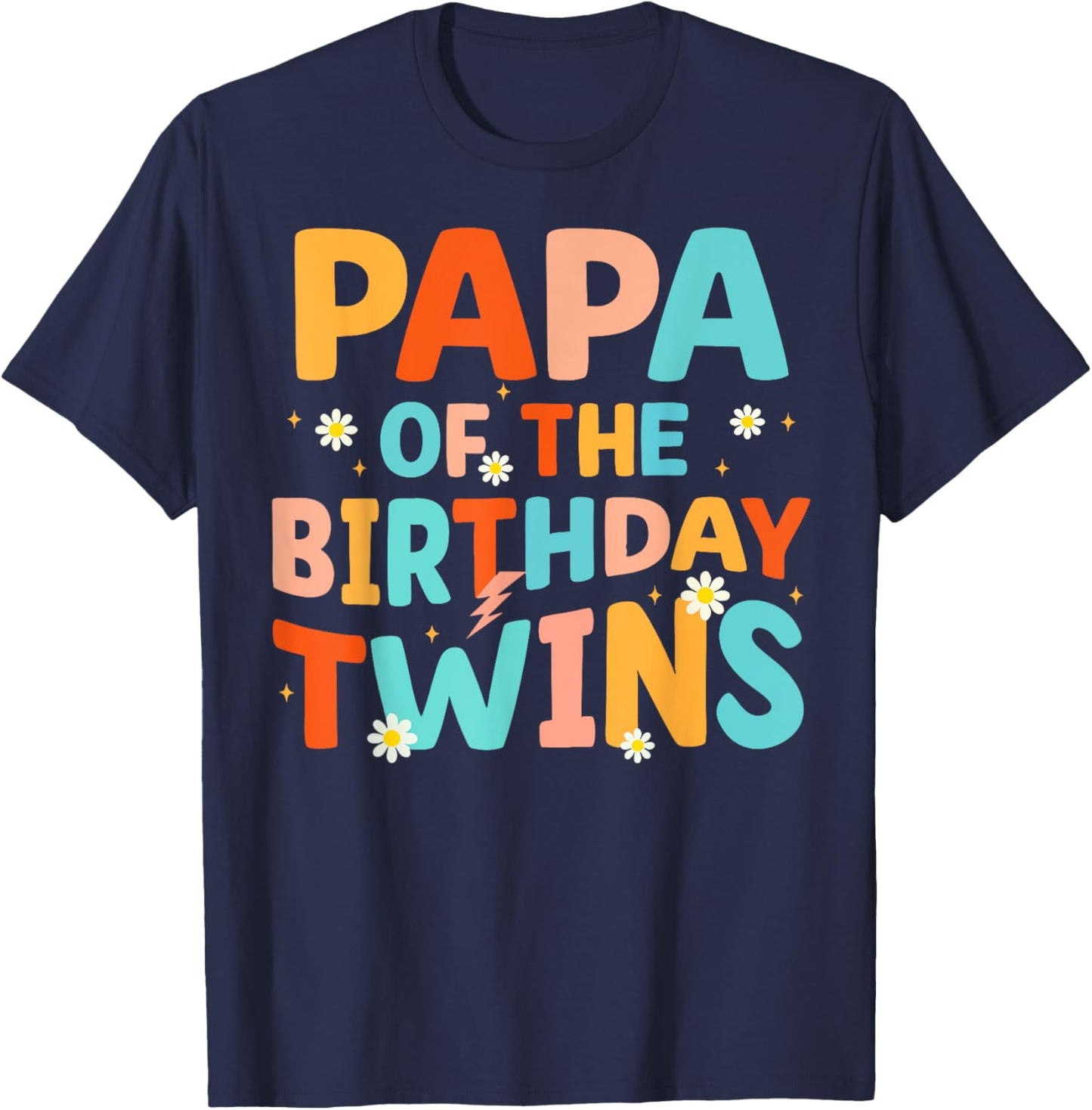 Papa Of The Birthday Twins Kids Party Retro Bday T-Shirt - T-Shirt | Navy