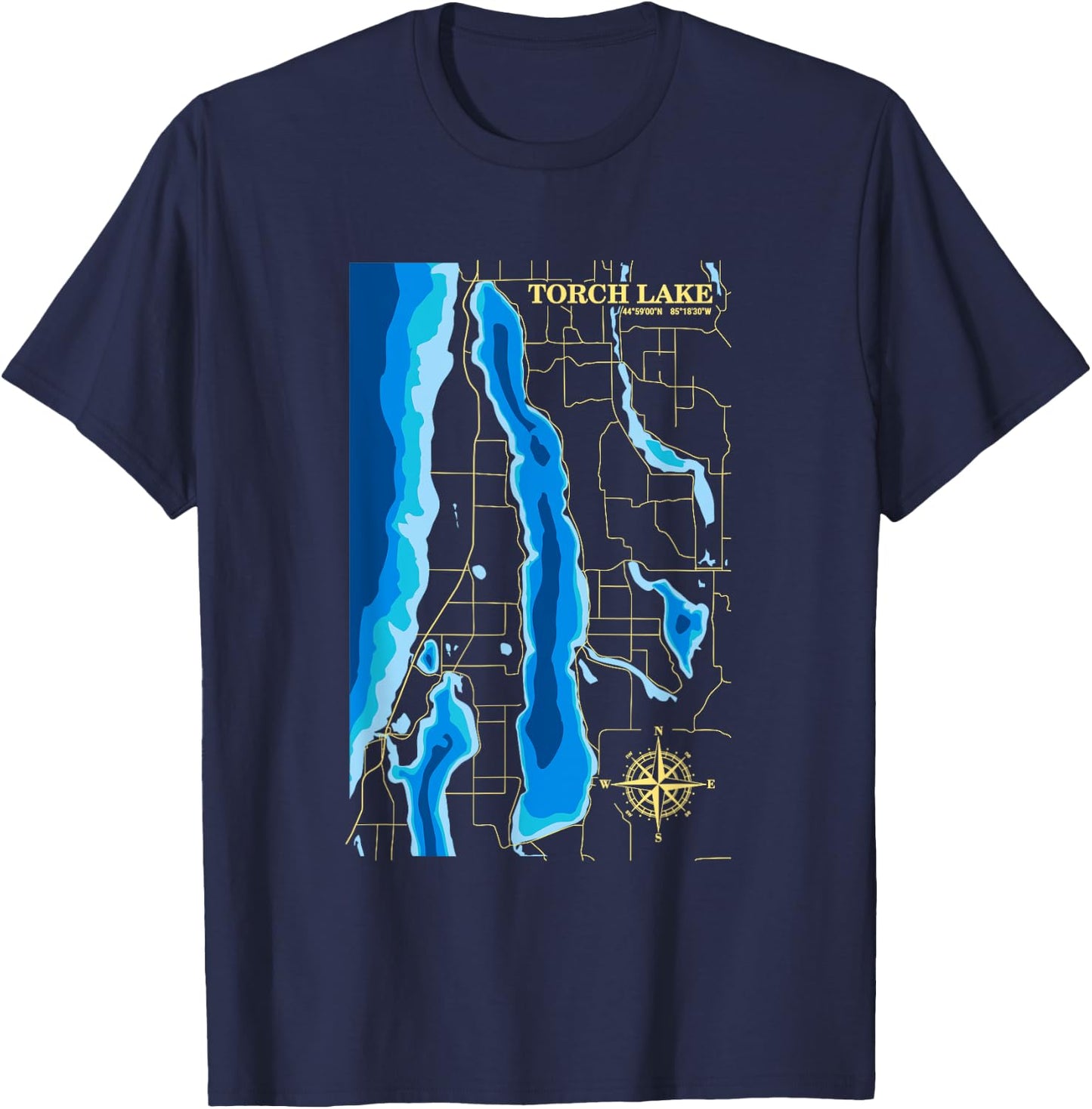 Torch Lake Adventure Map T-Shirt - T-Shirt | Navy