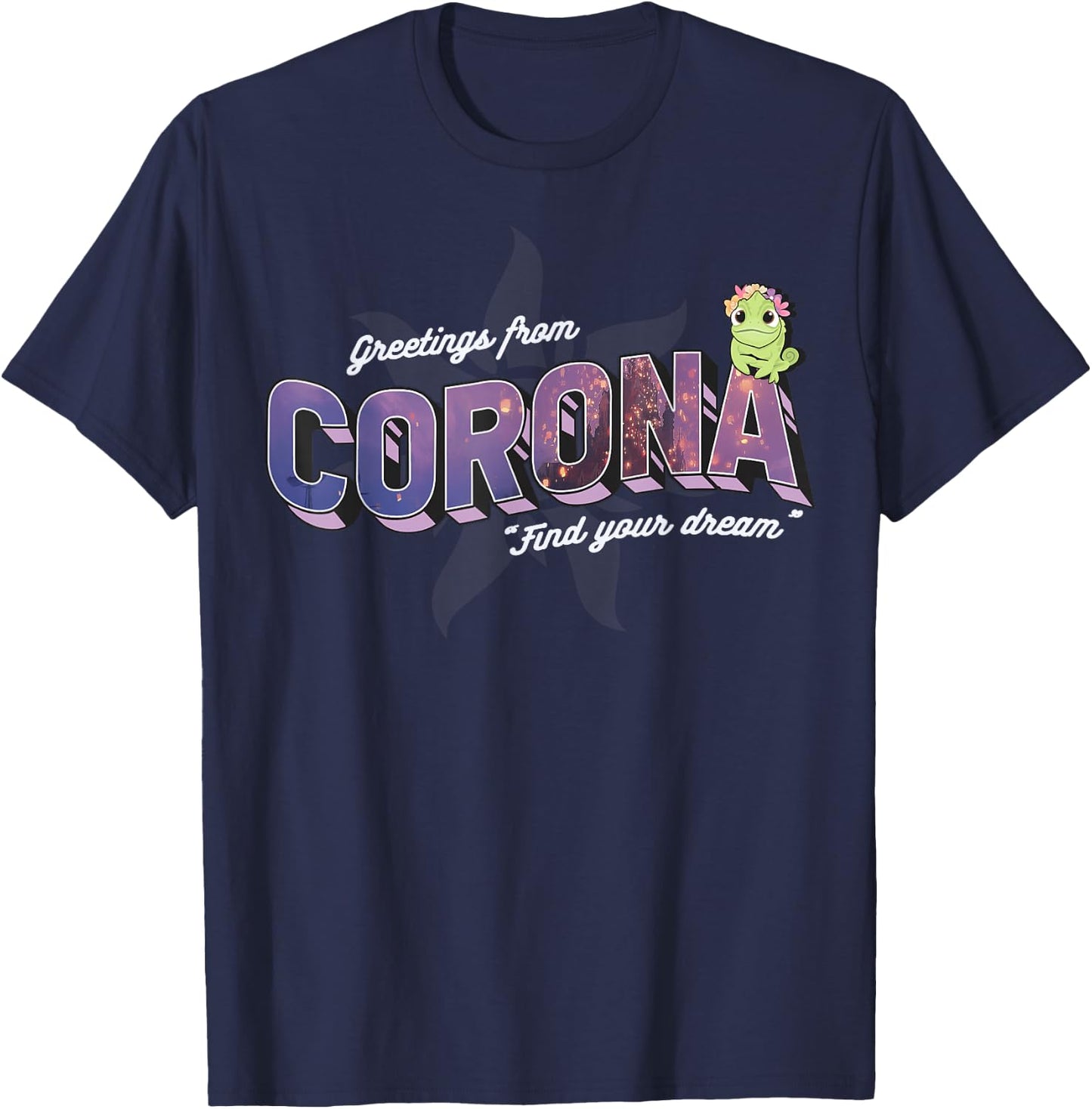 Disney Tangled Pascal Greetings From Corona Logo T-Shirt - T-Shirt | Navy