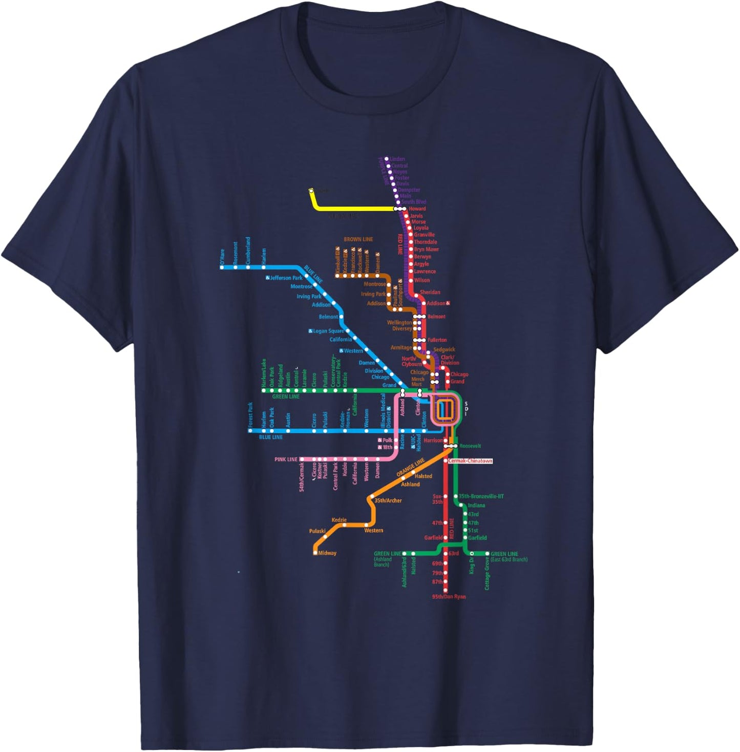 Chicago Trains Map T-Shirt - T-Shirt | Navy