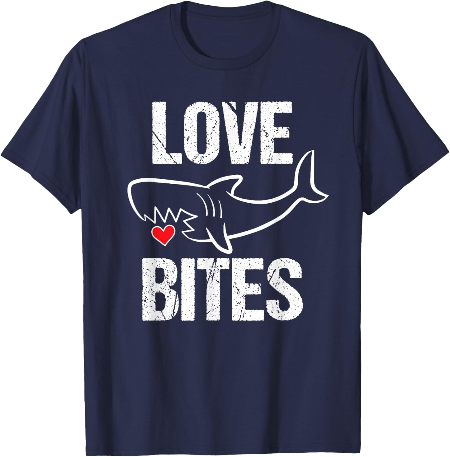 Valentines Shirt Boys Funny Shark Love Bites Quote T-Shirt - T-Shirt | Navy