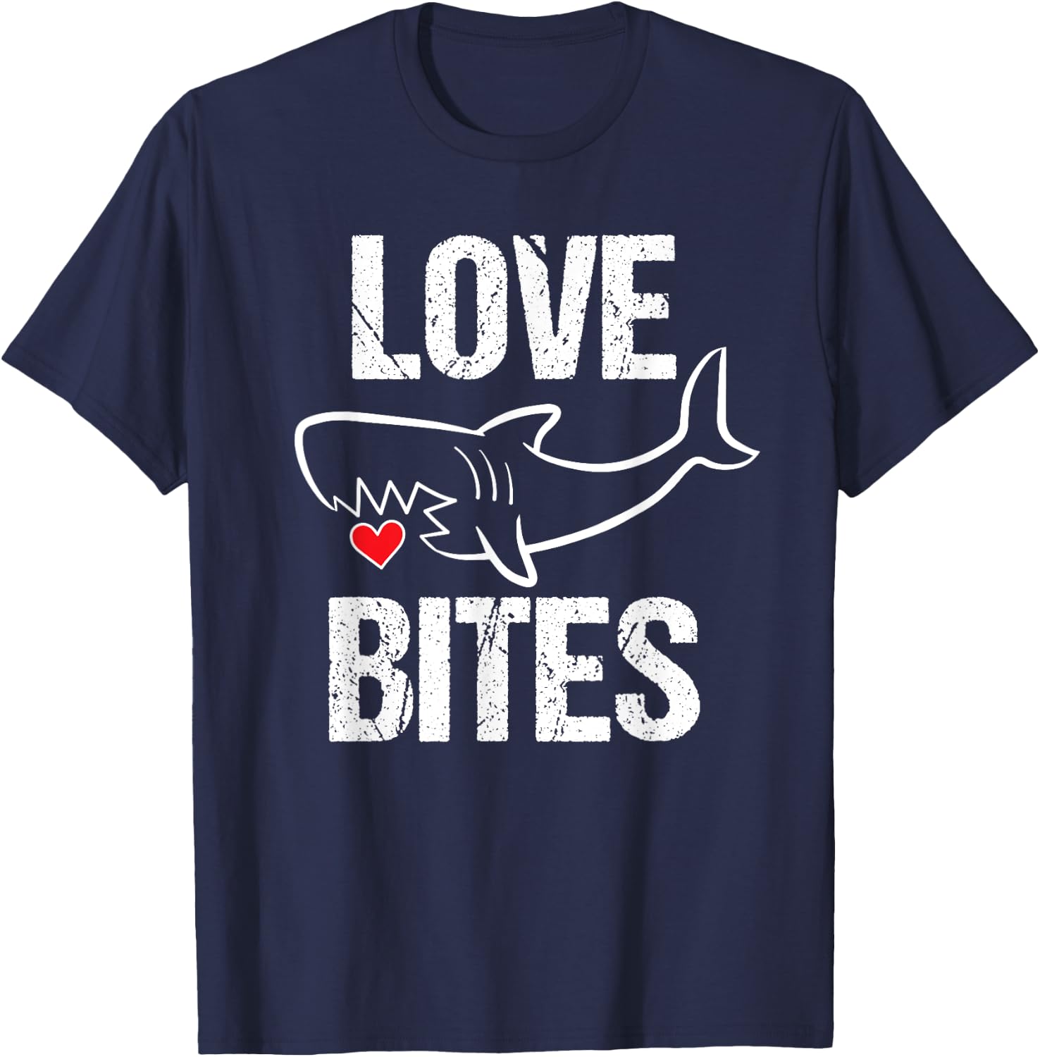 Valentines Shirt Boys Funny Shark Love Bites Quote T-Shirt - T-Shirt | Navy