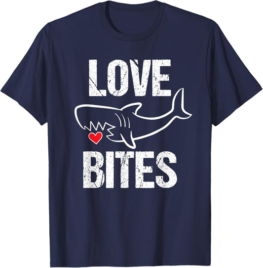 Valentines Shirt Boys Funny Shark Love Bites Quote T-Shirt - T-Shirt | Navy