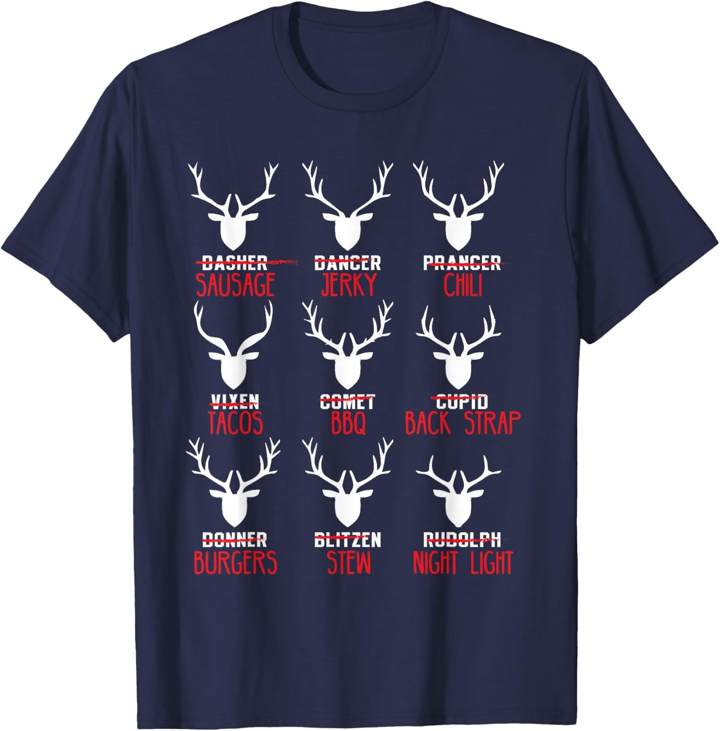 Funny Christmas Deer Hunters All of Santa's Reindeer Design T-Shirt - T-Shirt | Navy