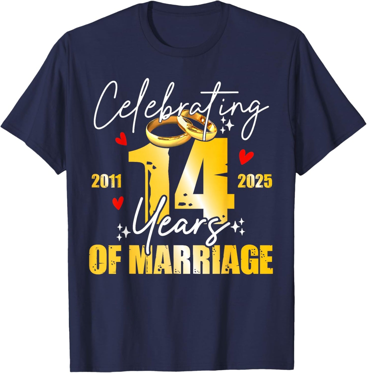 Celebrating 14 Year of Marriage Women Men 14th Wedding T-Shirt - T-Shirt | Navy
