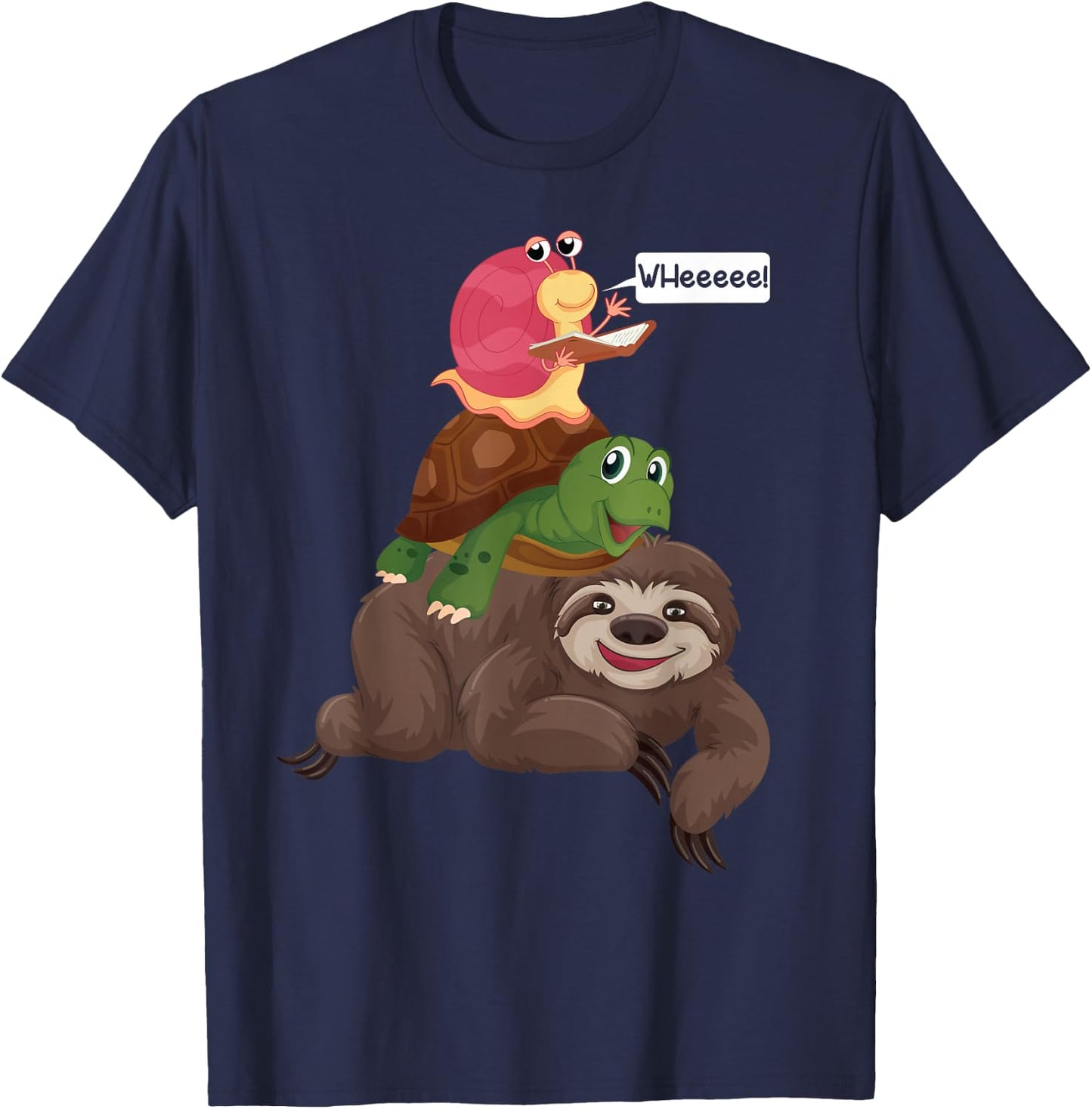 Sloth Turtle Snail Team Piggyback Sluggish Graphic T-Shirt - T-Shirt | Navy