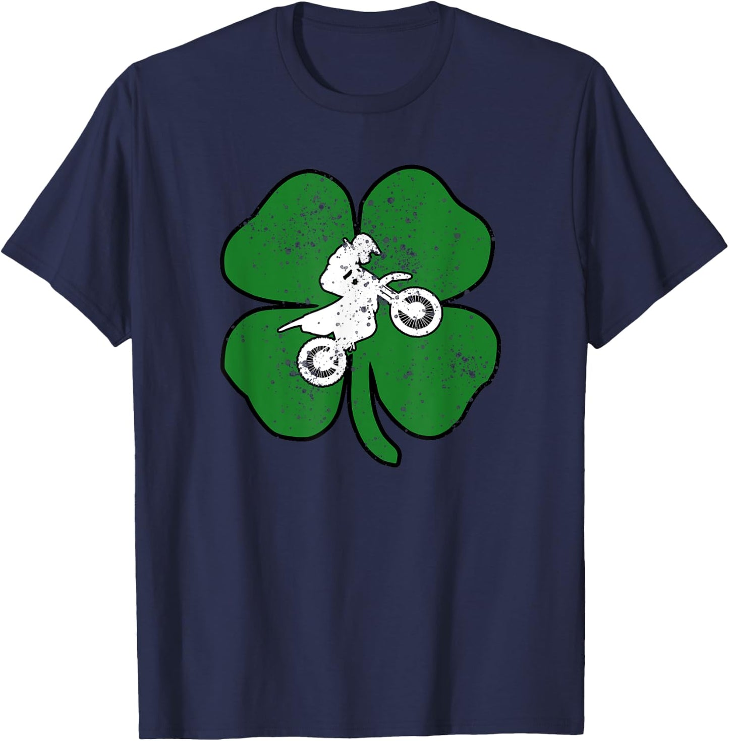 Dirt Bike Racer St Patrick's Day Clover Motorcycle T-Shirt - T-Shirt | Navy