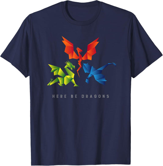 SCP-1762 Where The Dragons Went Origami Style Dragons T-Shirt - T-Shirt | Navy