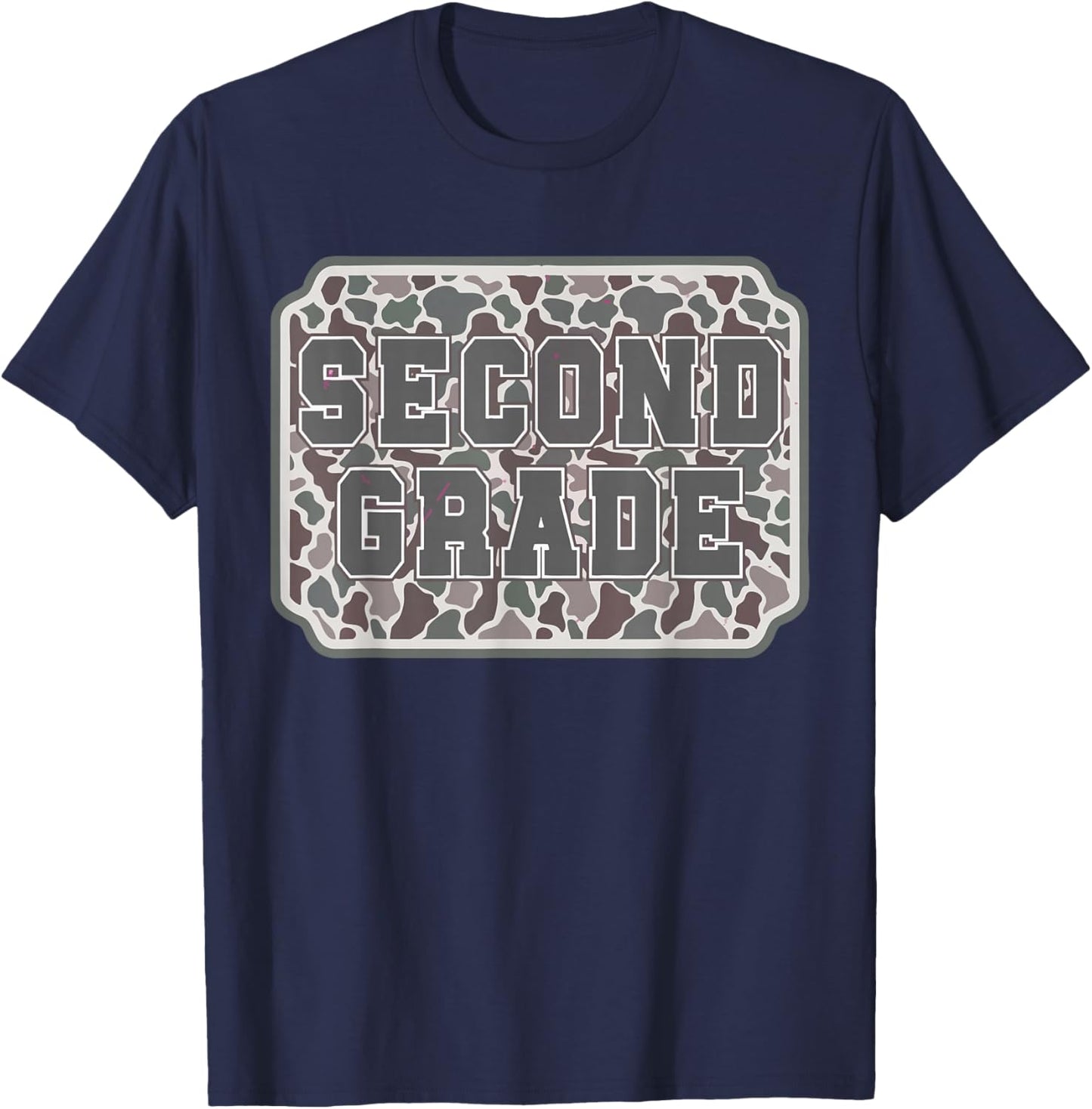 Vintage Camo Second Grade Back to School Teacher 2nd Grade T-Shirt - T-Shirt | Navy