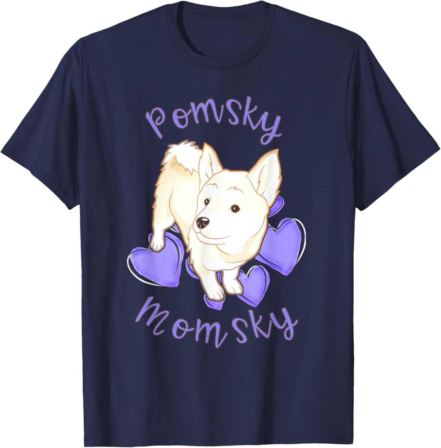 Cute Pomsky Momsky - Pomsky Mom Purple Hearts Shirt T-Shirt - T-Shirt | Navy