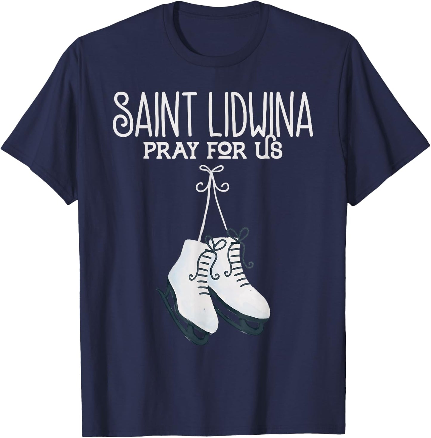 St. Lidwina Patron Saint of Ice Skating Schiedam Catholic T-Shirt - T-Shirt | Navy