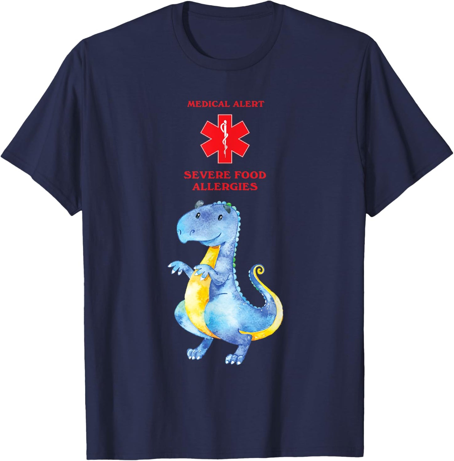 Medical Alert Severe Food Allergies with Cute Dragon T-Shirt - T-Shirt | Navy