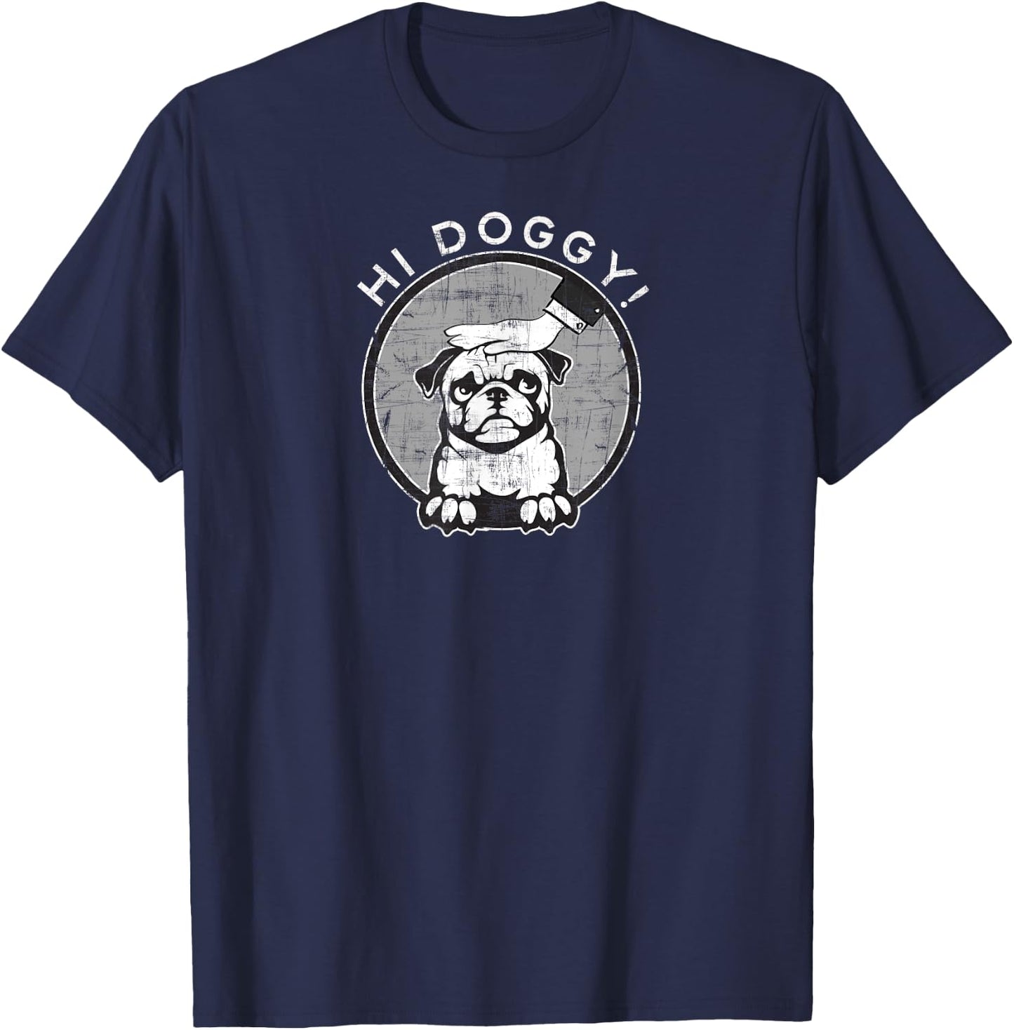 "Hi Doggy" Shirt with hand - Distressed T-Shirt - T-Shirt | Navy