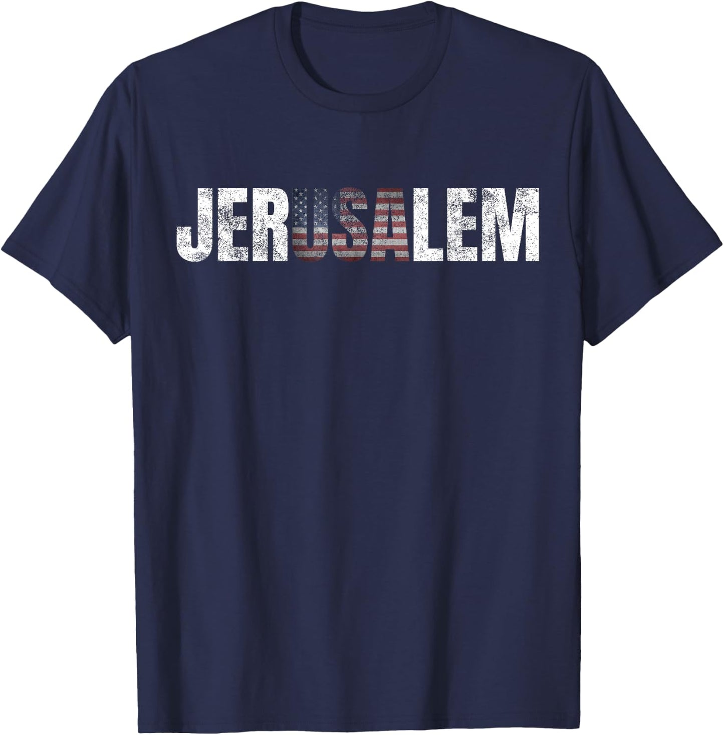 Distressed Jerusalem Jewish Israeli Gift American Flag T-Shirt - T-Shirt | Navy