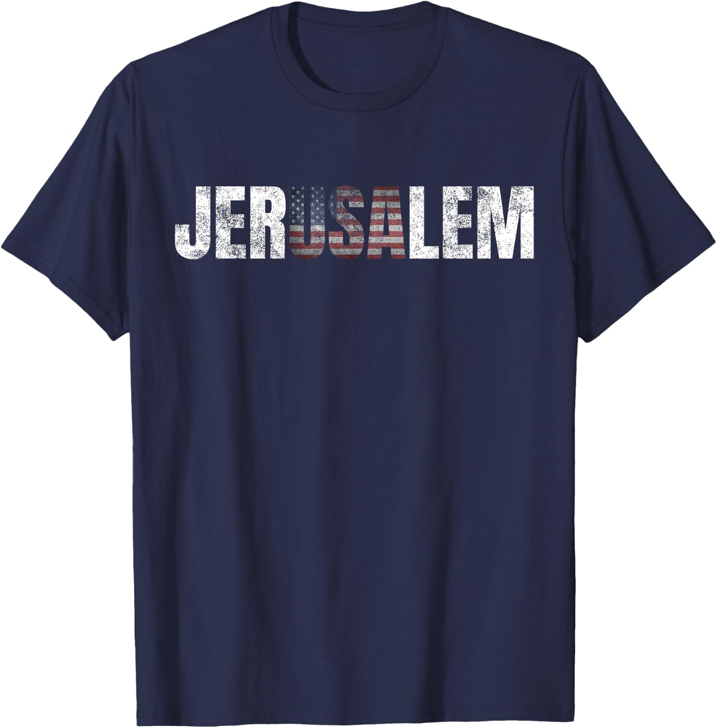 Distressed Jerusalem Jewish Israeli Gift American Flag T-Shirt - T-Shirt | Navy