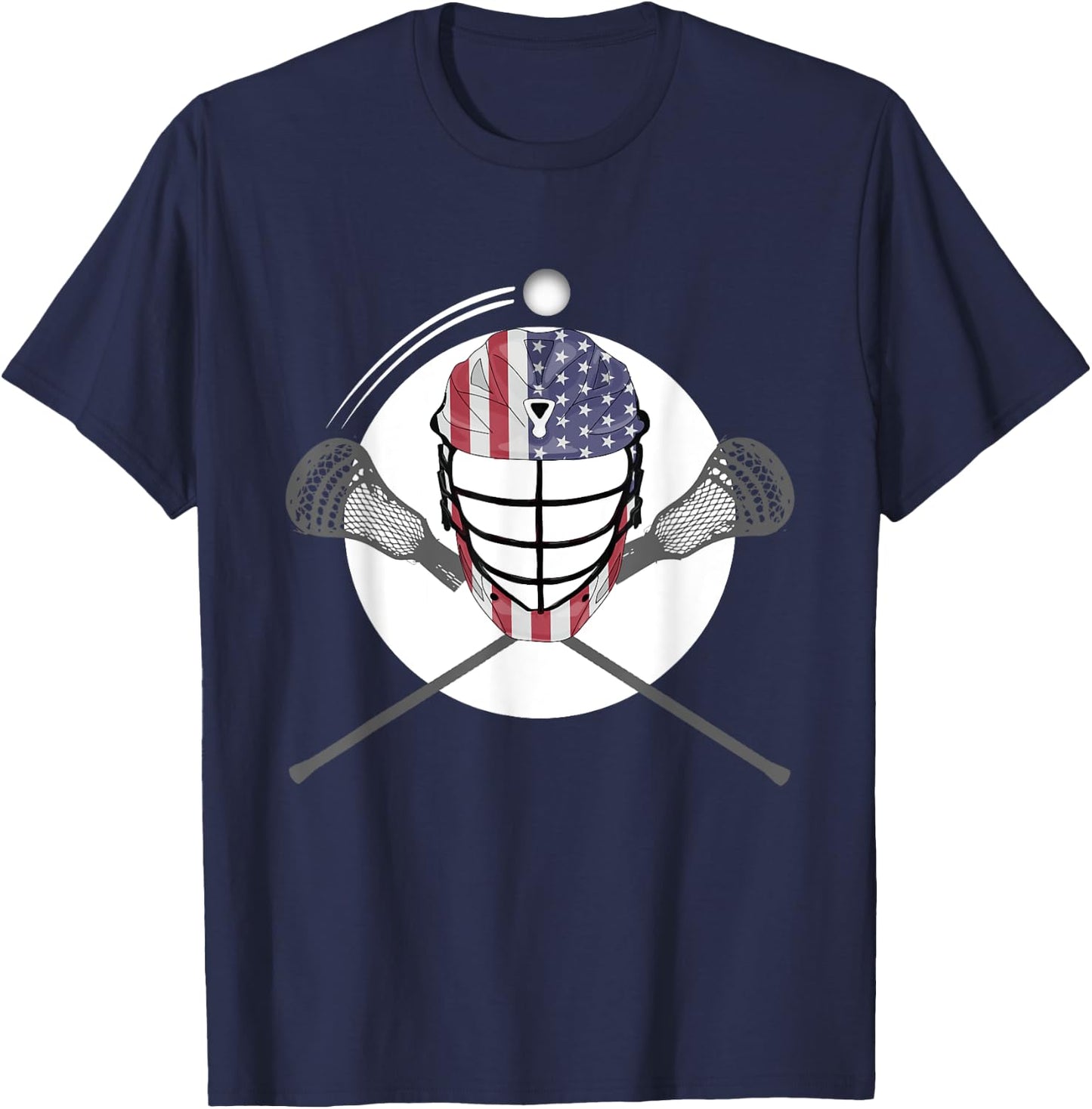 Lacrosse Helmet and Sticks, American Flag Lax Helmet T-Shirt - T-Shirt | Navy