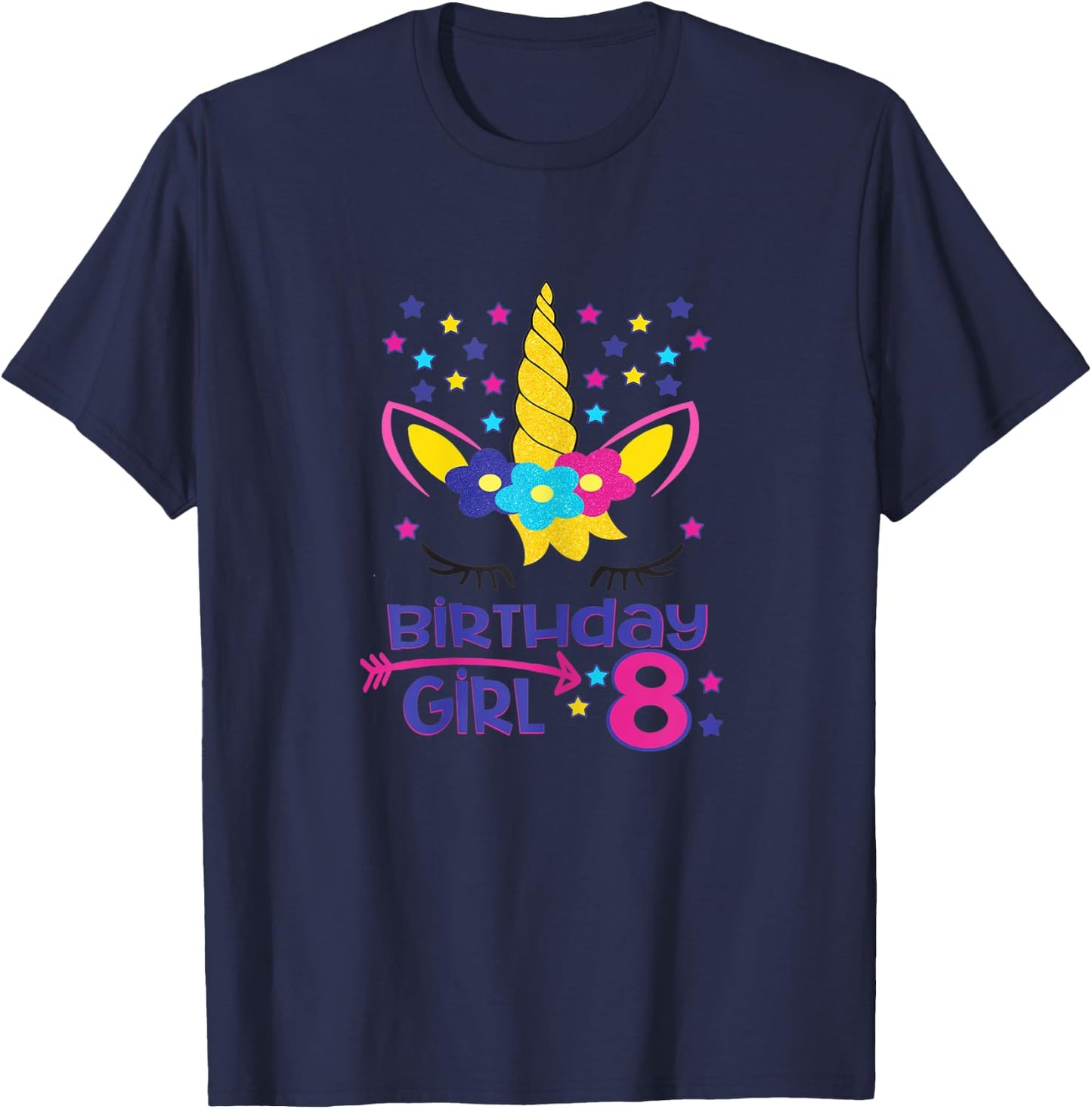 Birthday Girl 8 Unicorn Stars Unicorn Birthday 8 Year Old T-Shirt - T-Shirt | Navy