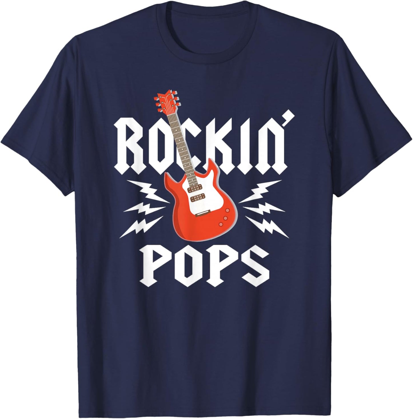 Pops Rockin One Birthday Family Matching Rock Guitar T-Shirt - T-Shirt | Navy