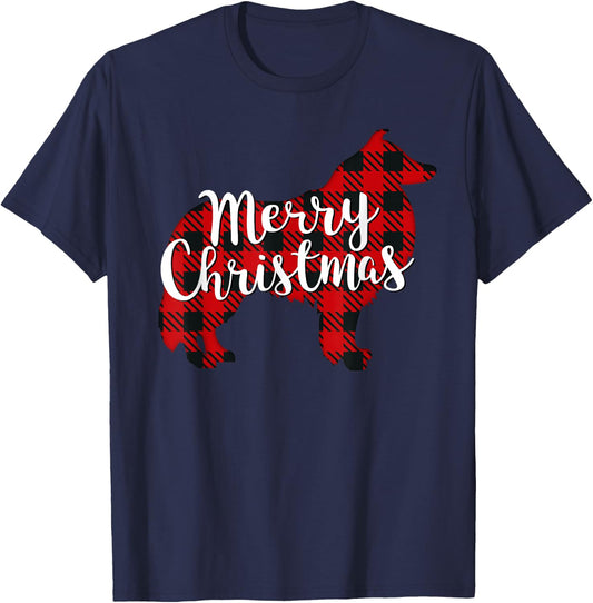 Sheltie Christmas Dog Mom Dad Plaid Gift T-Shirt - T-Shirt | Navy