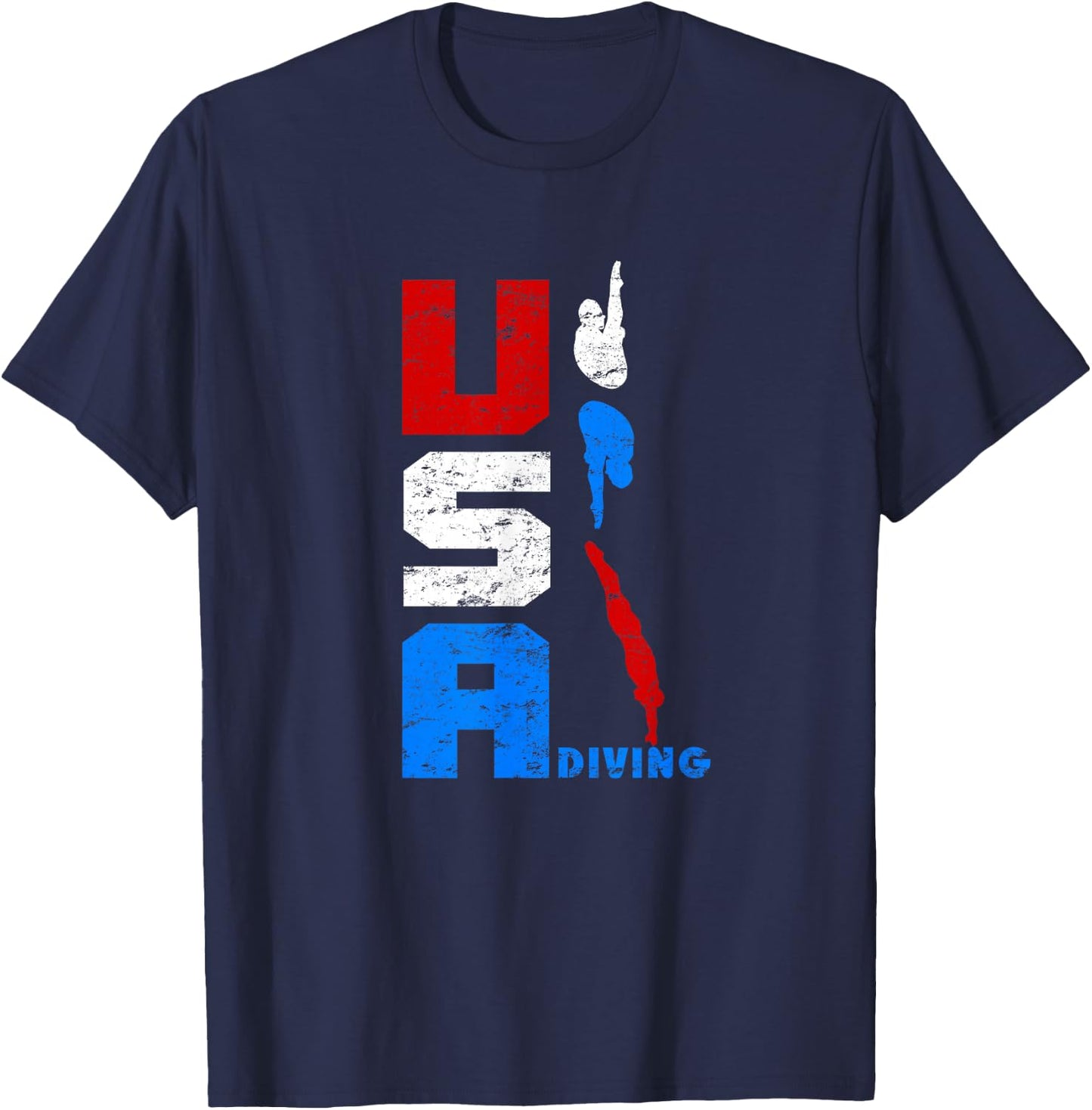 Vintage USA Diving Swimming American Red White and Blue T-Shirt - T-Shirt | Navy