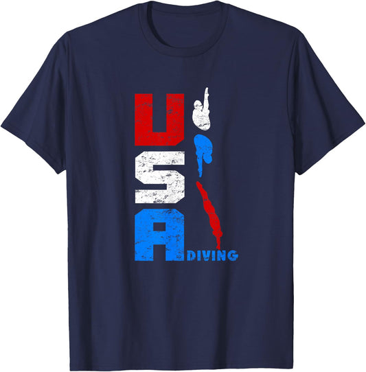 Vintage USA Diving Swimming American Red White and Blue T-Shirt - T-Shirt | Navy