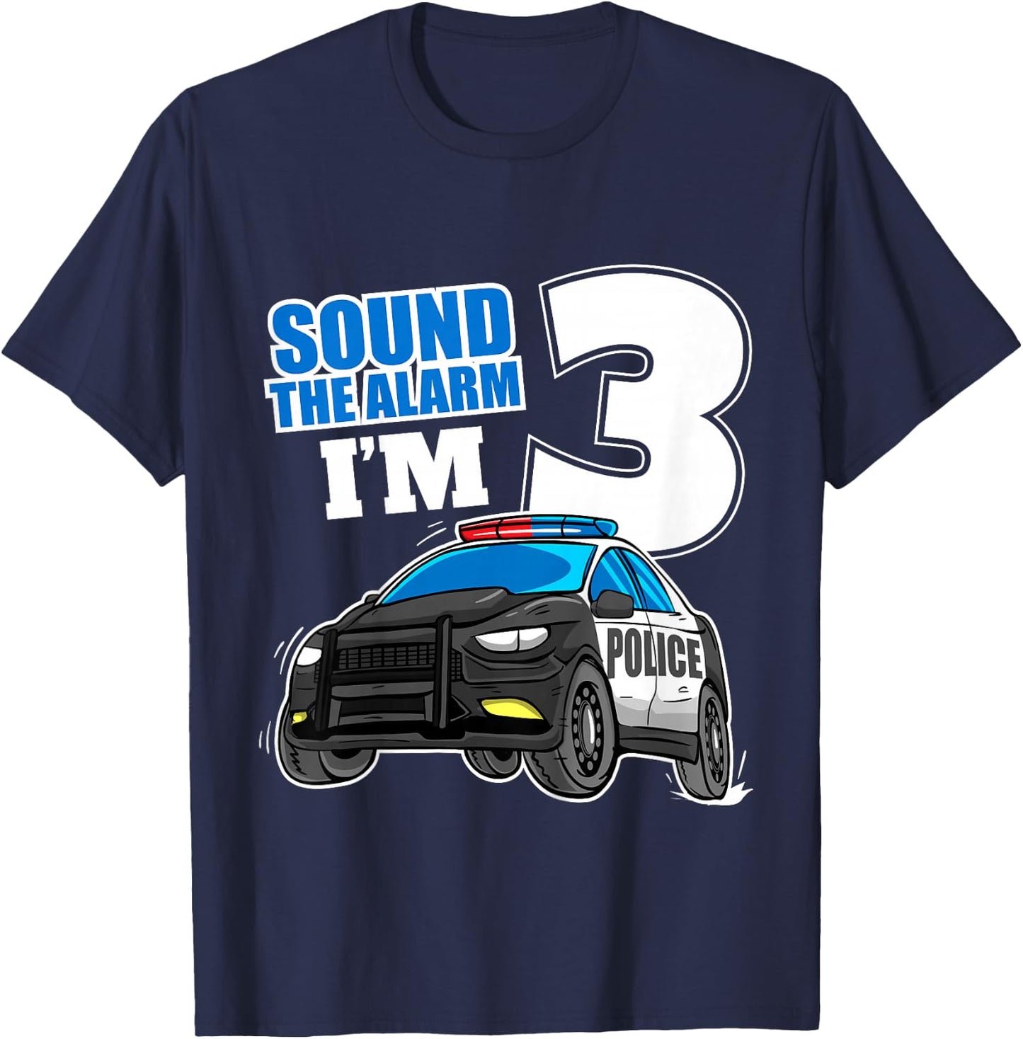 Kids Police Car 3rd Birthday Boy 3 Cop Policeman Officer Three T-Shirt - T-Shirt | Navy