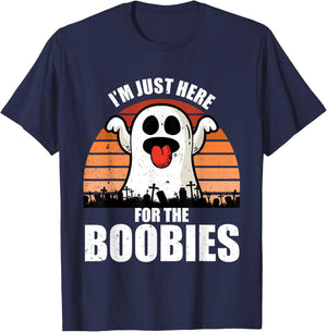 Funny Adult Halloween I'm Just Here for The Boobies T-Shirt - T-Shirt | Navy