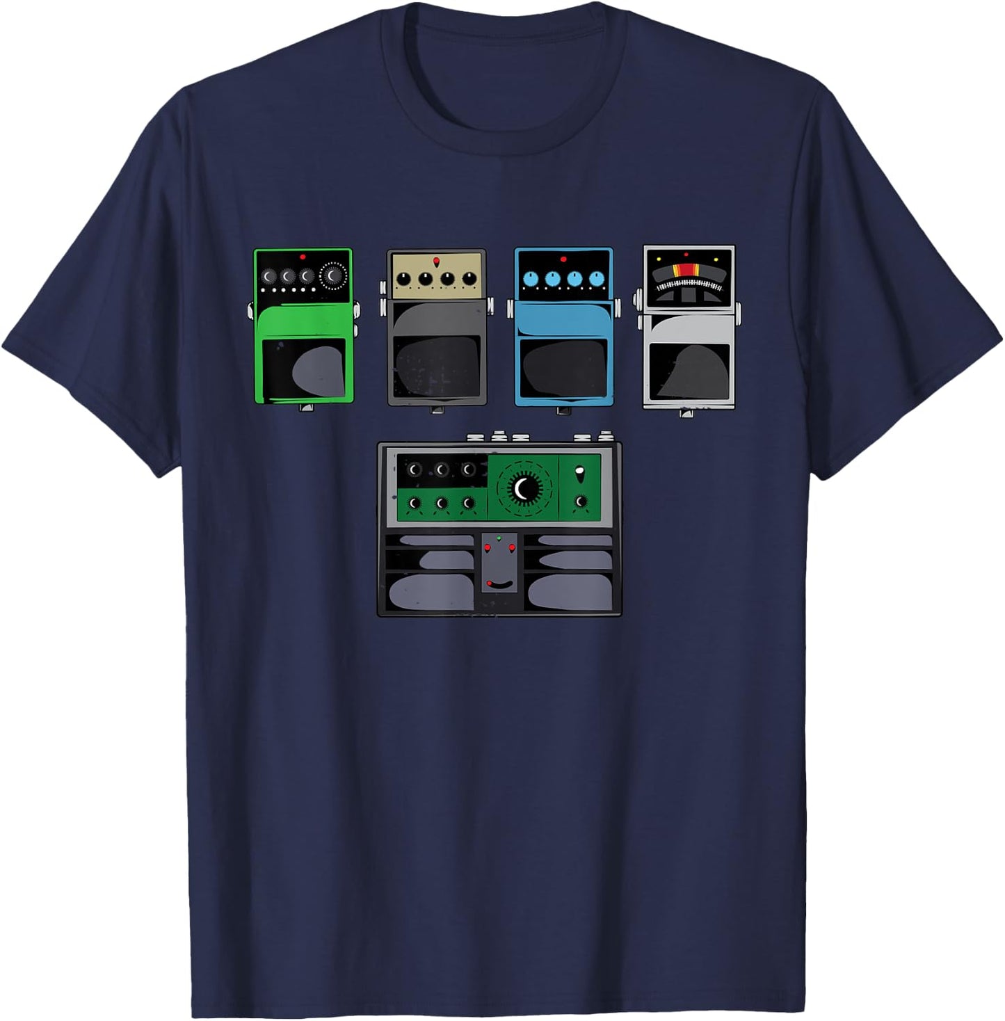 Guitar Pedals T Shirt | Classic Rock Effects Guitarist Gift T-Shirt - T-Shirt | Navy